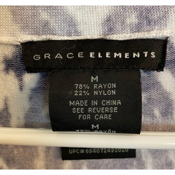 Grace Elements Womens Medium Cardigan Sweater Blue White Print Pockets - Picture 4 of 8